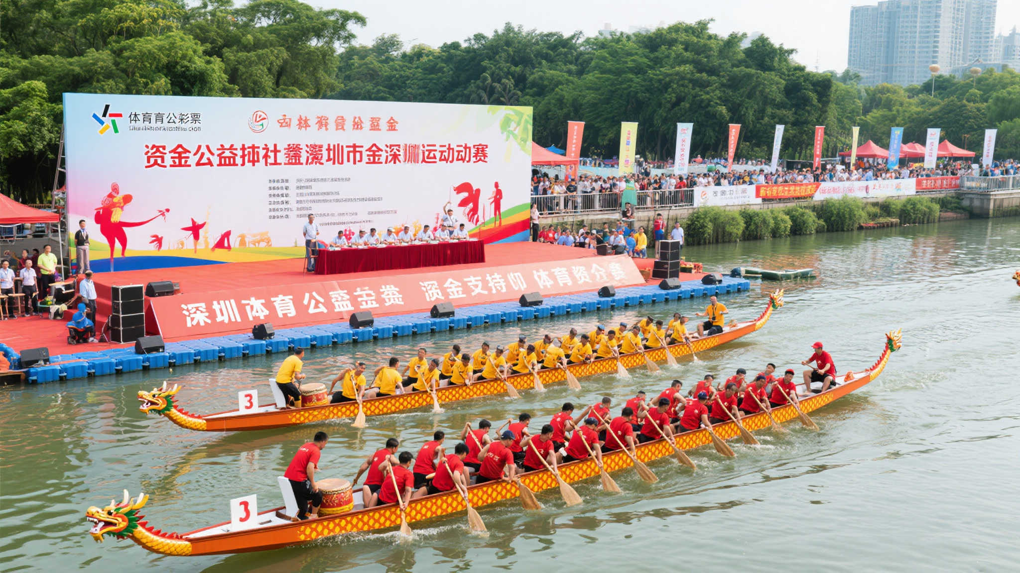 龙舟竞逐观澜河，体彩公益金为深圳赛事添彩